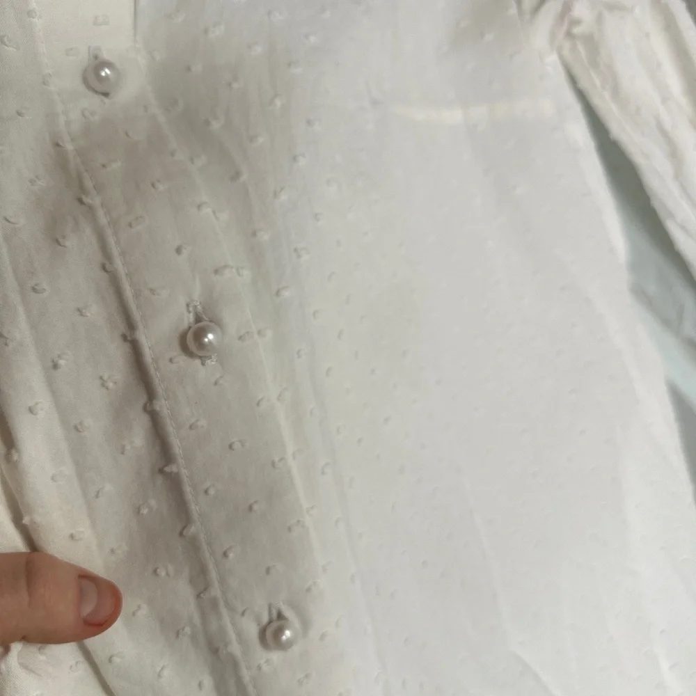 White Ruffled Button-Up Blouse - Picture 5 of 8